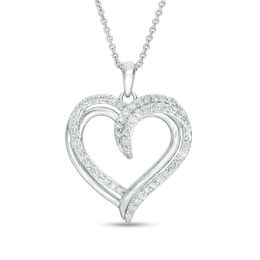 1/2 CT. T.W. Diamond Double Row Heart Pendant in Sterling Silver