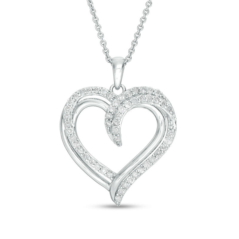 Main Image 1 of 1/2 CT. T.W. Diamond Double Row Heart Pendant in Sterling Silver