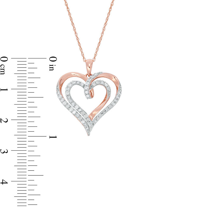 Main Image 2 of 1/2 CT. T.W. Diamond Ribbon Heart Pendant in 10K Rose Gold