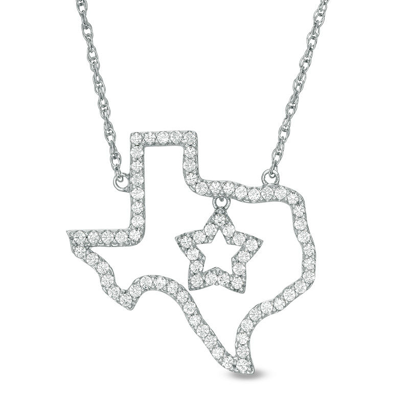 Lab-Created White Sapphire Texas with Star Necklace in Sterling Silver