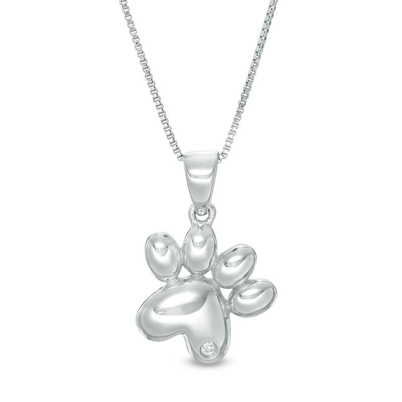 Main Image 1 of Lab-Created White Sapphire Accent Paw Print Pendant in Sterling Silver