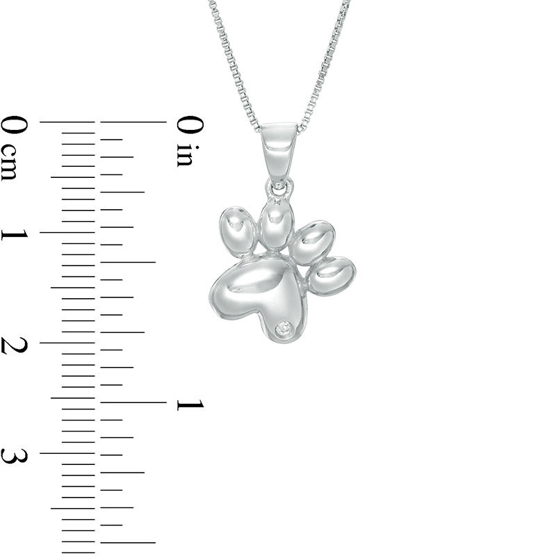 Lab-Created White Sapphire Accent Paw Print Pendant in Sterling Silver