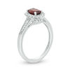 Thumbnail Image 2 of Oval Garnet and Lab-Created White Sapphire Starburst Frame Vintage-Style Ring in Sterling Silver