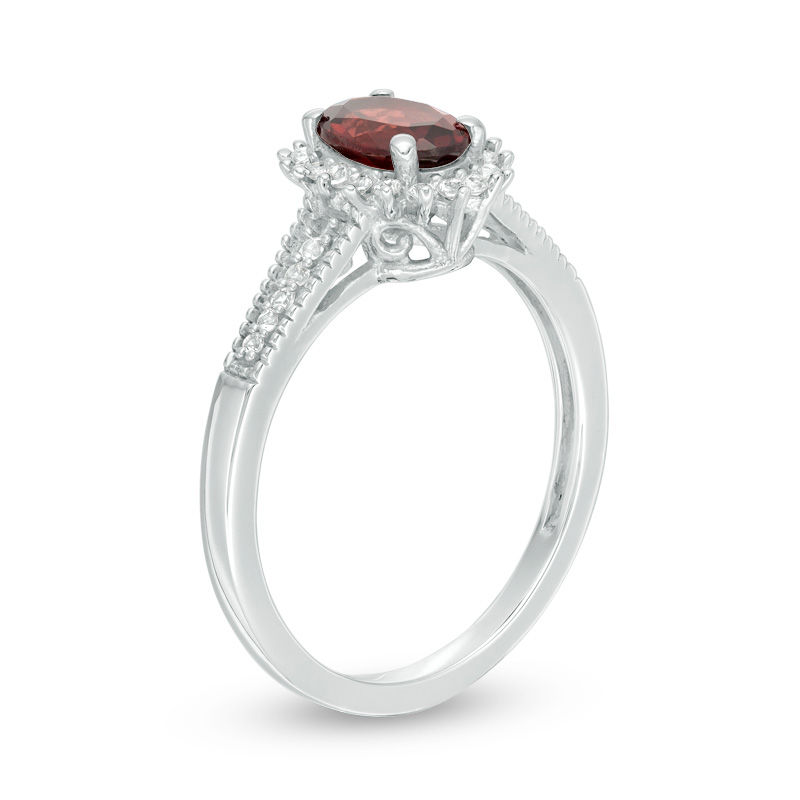 Oval Garnet and Lab-Created White Sapphire Starburst Frame Vintage-Style Ring in Sterling Silver