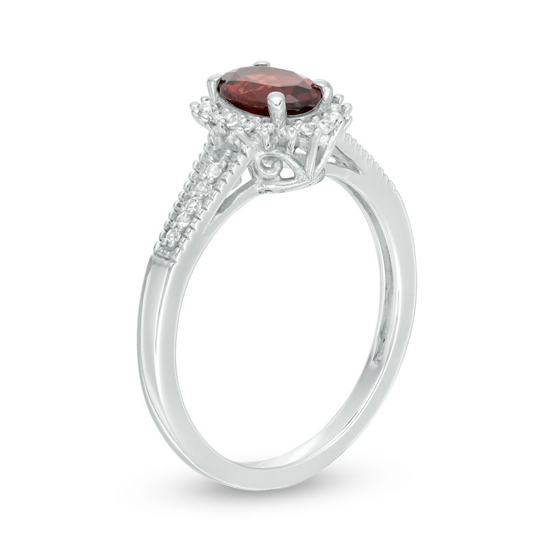 Main Image 2 of Oval Garnet and Lab-Created White Sapphire Starburst Frame Vintage-Style Ring in Sterling Silver