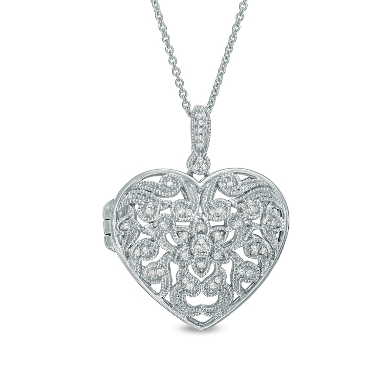 Main Image 1 of 1/8 CT. T.W. Diamond Vintage-Style Heart Locket in Sterling Silver