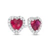 Thumbnail Image 1 of 5.0mm Heart-Shaped Lab-Created Ruby and White Sapphire Frame Stud Earrings in Sterling Silver