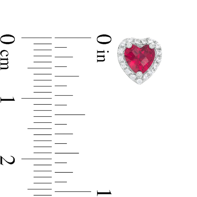 Main Image 2 of 5.0mm Heart-Shaped Lab-Created Ruby and White Sapphire Frame Stud Earrings in Sterling Silver