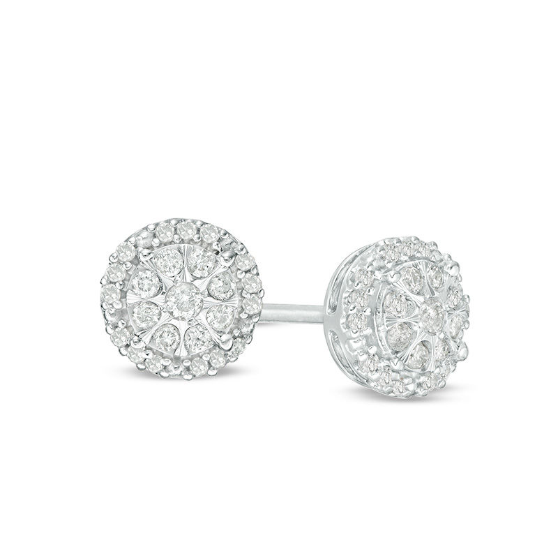 Main Image 1 of 1/4 CT. T.W. Composite Diamond Frame Stud Earrings in 10K White Gold