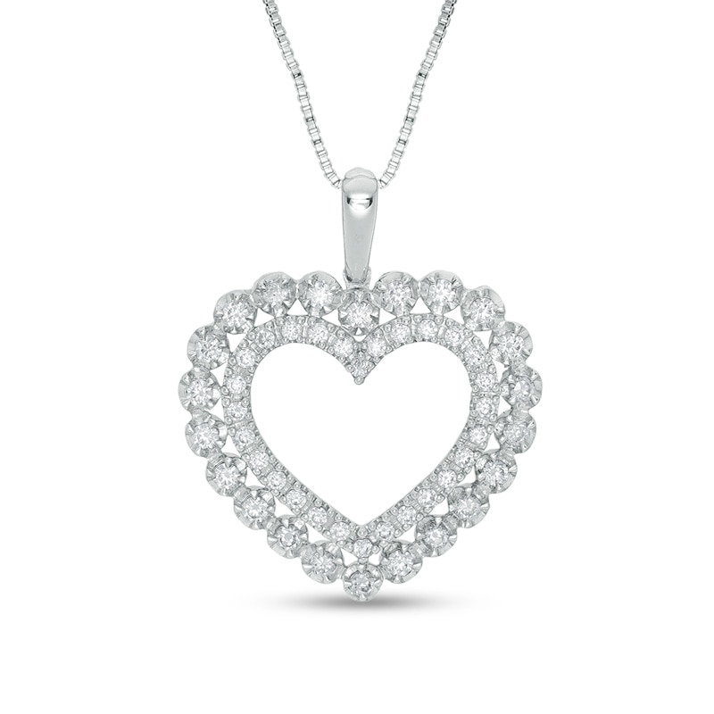 Main Image 1 of 1/2 CT. T.W. Diamond Scallop Heart Pendant in 10K White Gold