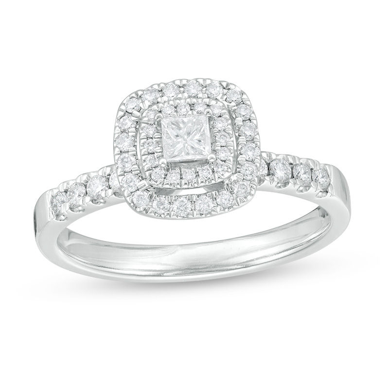 1/2 CT. T.W. Princess-Cut Diamond Double Frame Engagement Ring in 10K White Gold