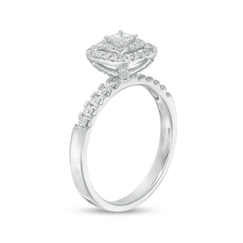 Main Image 2 of 1/2 CT. T.W. Princess-Cut Diamond Double Frame Engagement Ring in 10K White Gold