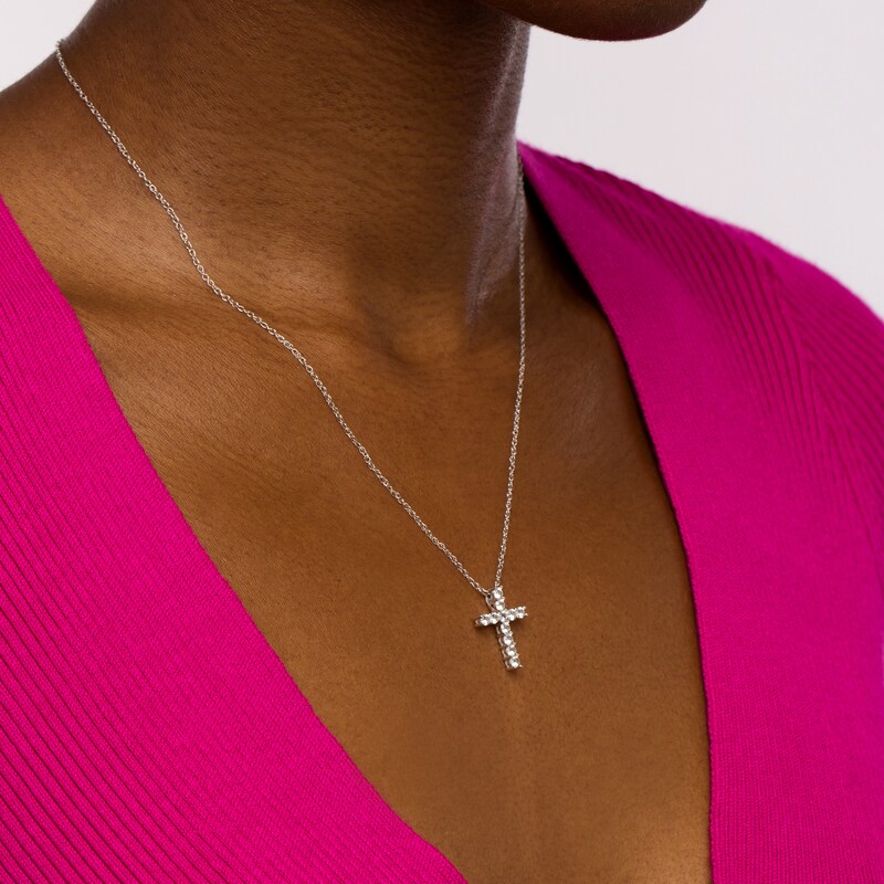 Main Image 2 of Lab-Created White Sapphire Cross Pendant in Sterling Silver
