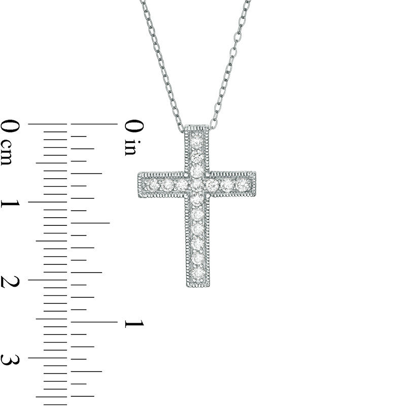 Lab-Created White Sapphire Vintage-Style Cross Pendant in Sterling Silver
