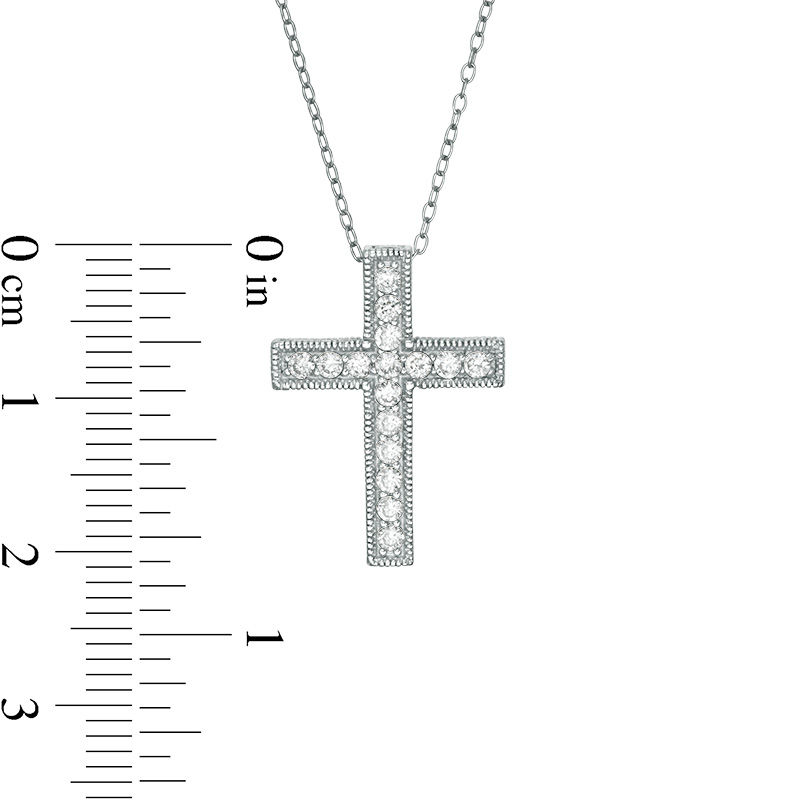 Main Image 2 of Lab-Created White Sapphire Vintage-Style Cross Pendant in Sterling Silver
