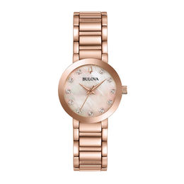Ladies' Bulova Modern Diamond Accent Rose-Tone Watch with Mother-of-Pearl Dial (Model: 97P132)