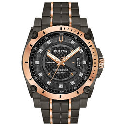 Men's Bulova Precisionist Diamond Accent Two-Tone IP Watch with Black Dial (Model: 98D149)