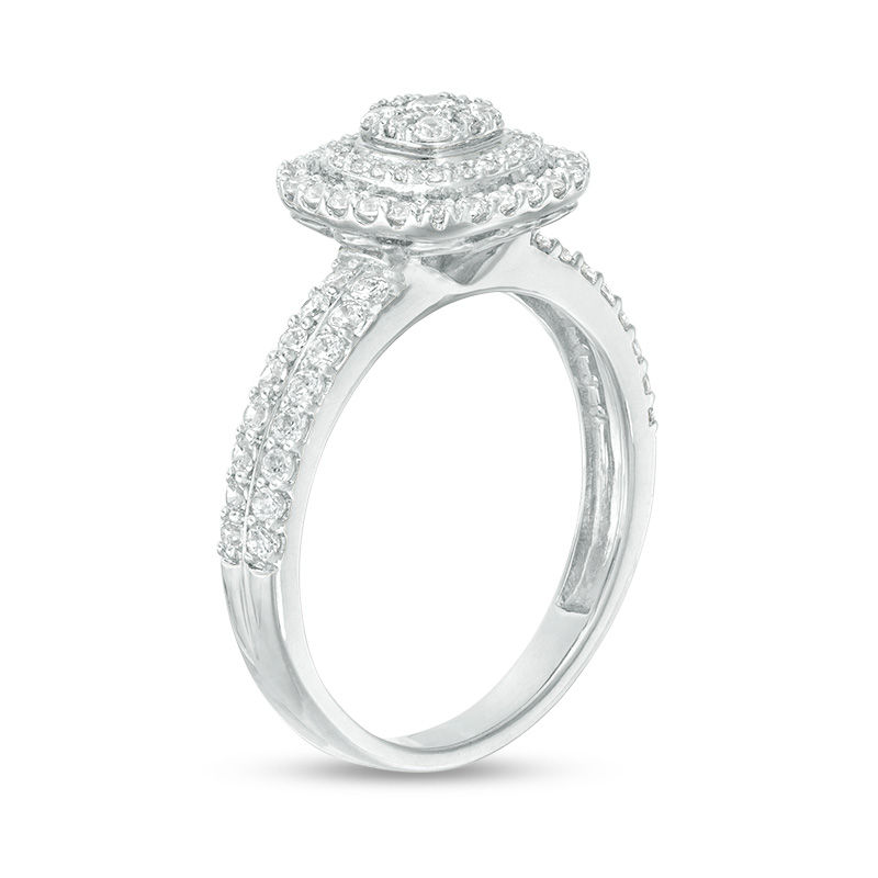 Main Image 2 of 5/8 CT. T.W. Diamond Triple Cushion Frame Two Row Engagement Ring in 10K White Gold