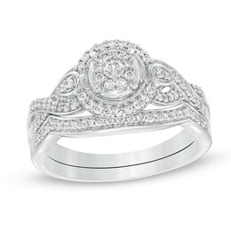 Round Diamond Engagement Ring Band Bridal Set 18k White Gold 1 32ct Ng671