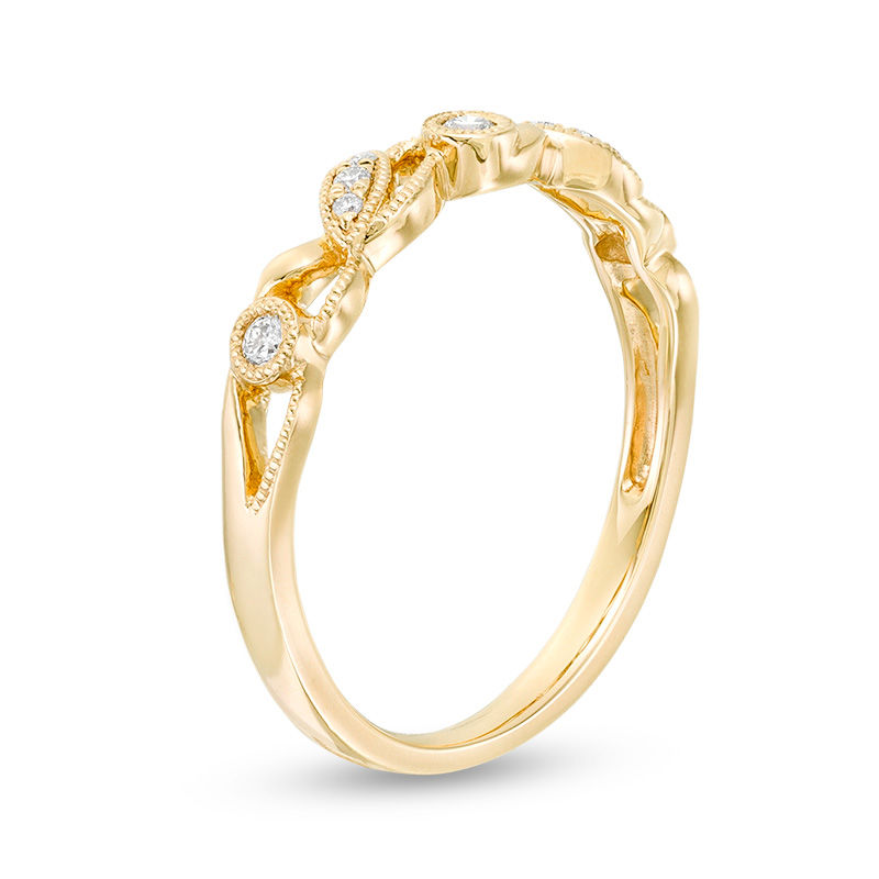 Main Image 2 of 1/10 CT. T.W. Diamond Vintage-Style Floral Band in 10K Gold