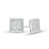 Thumbnail Image 1 of Men's 1/10 CT. T.W. Square-Shaped Multi-Diamond Textured Frame Stud Earrings in Sterling Silver