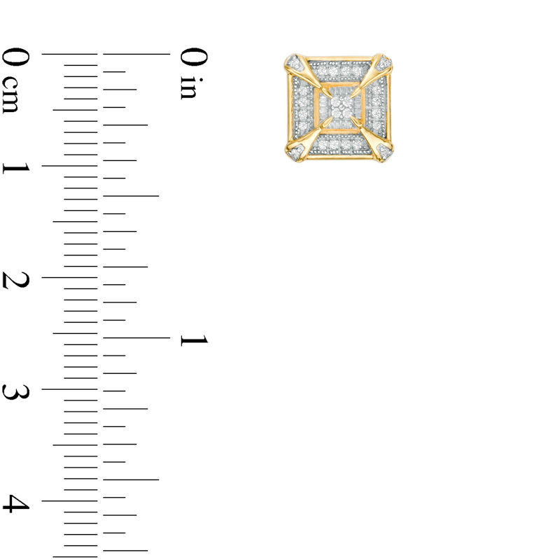Main Image 2 of Men's 1/8 CT. T.W. Quad Diamond Vintage-Style Frame Stud Earrings in Sterling Silver with 14K Gold Plate
