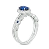 Thumbnail Image 2 of Oval Lab-Created Blue and White Sapphire Frame Vintage-Style Bridal Set in 10K White Gold