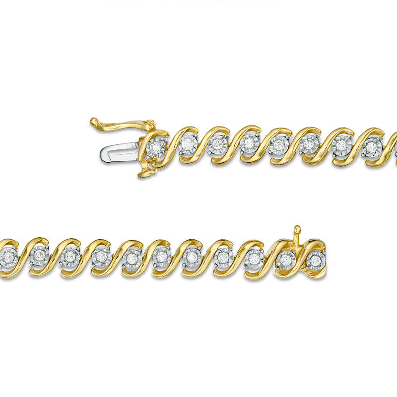 Main Image 2 of 1/2 CT. T.W. Diamond "S" Tennis Bracelet in Sterling Silver with 14K Gold Plate - 7.25"