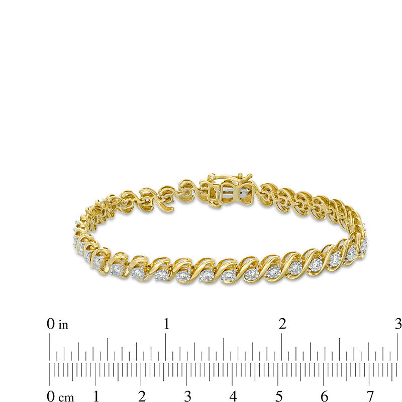 Main Image 3 of 1/2 CT. T.W. Diamond "S" Tennis Bracelet in Sterling Silver with 14K Gold Plate - 7.25"