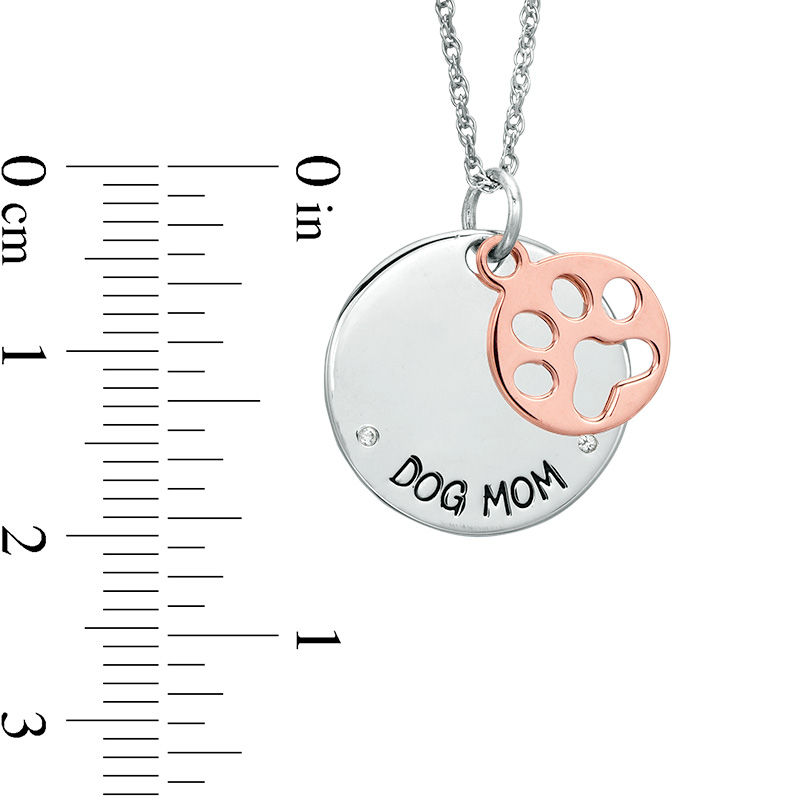 Main Image 2 of Lab-Created White Sapphire "DOG MOM" Circle Pendant with Paw Charm in Sterling Silver and 18K Rose Gold Plate