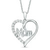 Thumbnail Image 1 of Lab-Created White Sapphire "Mom" Heart Pendant in Sterling Silver
