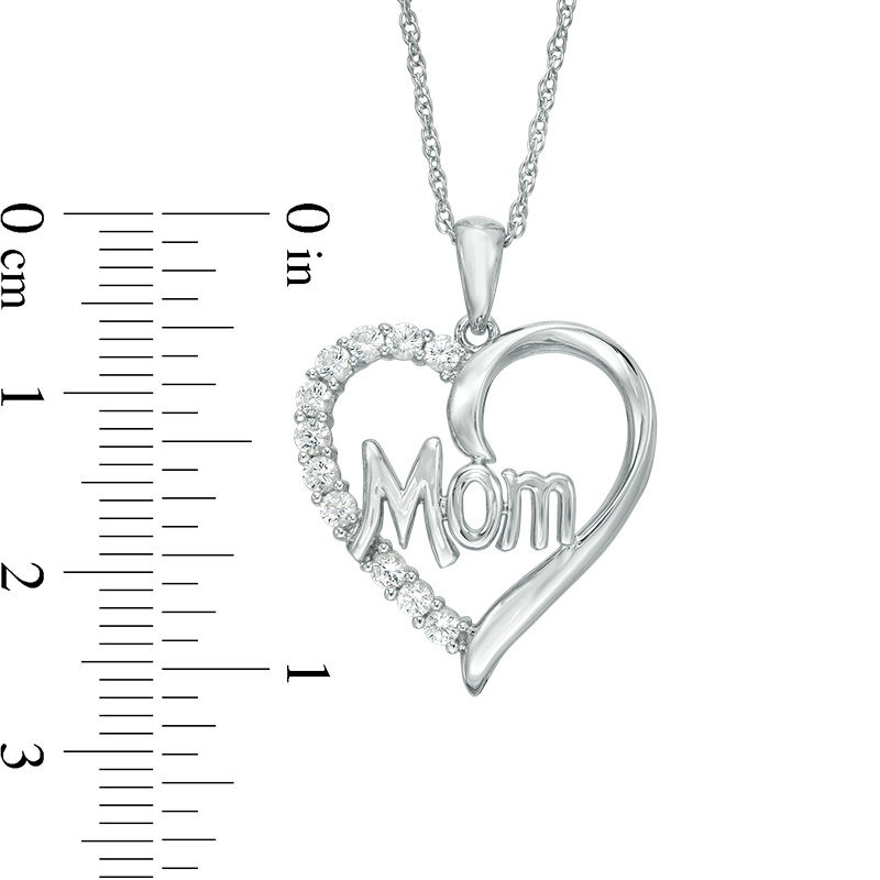 Lab-Created White Sapphire "Mom" Heart Pendant in Sterling Silver