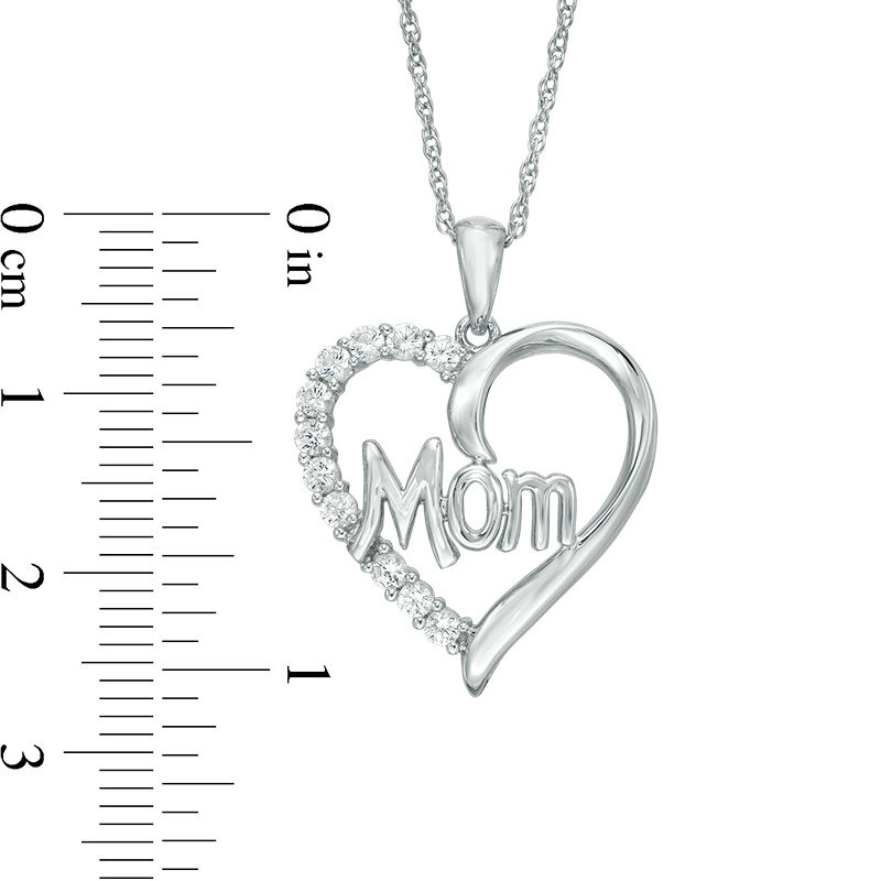 Main Image 2 of Lab-Created White Sapphire "Mom" Heart Pendant in Sterling Silver
