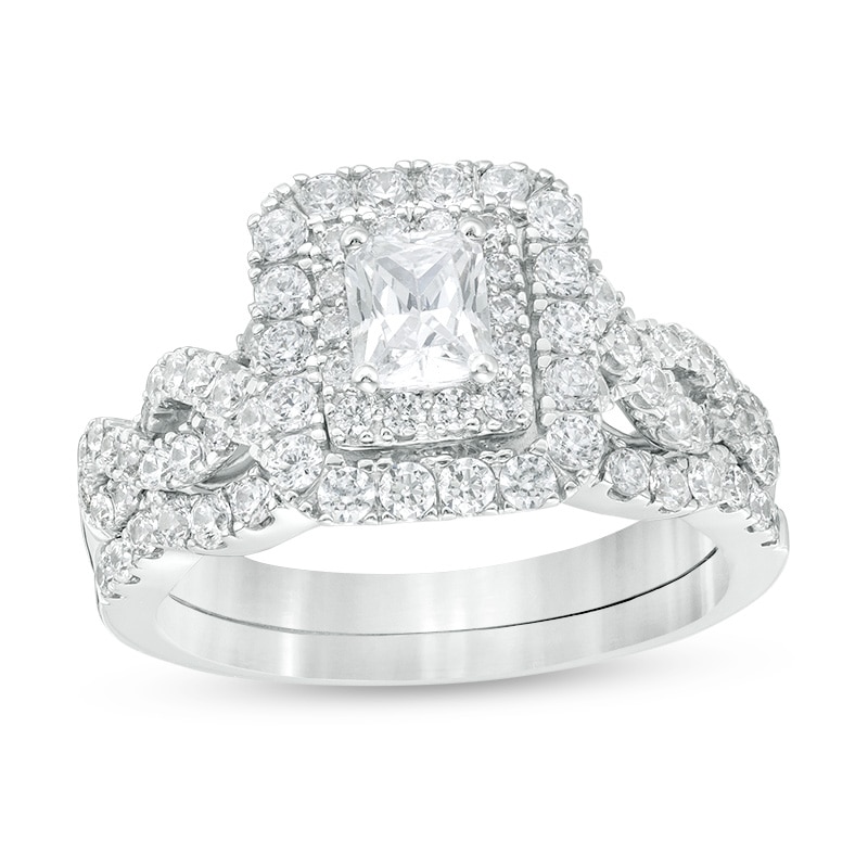 1-1/2 CT. T.W. Certified Radiant-Cut Diamond Frame Twist Shank Bridal Set in 14K White Gold (I/I1)