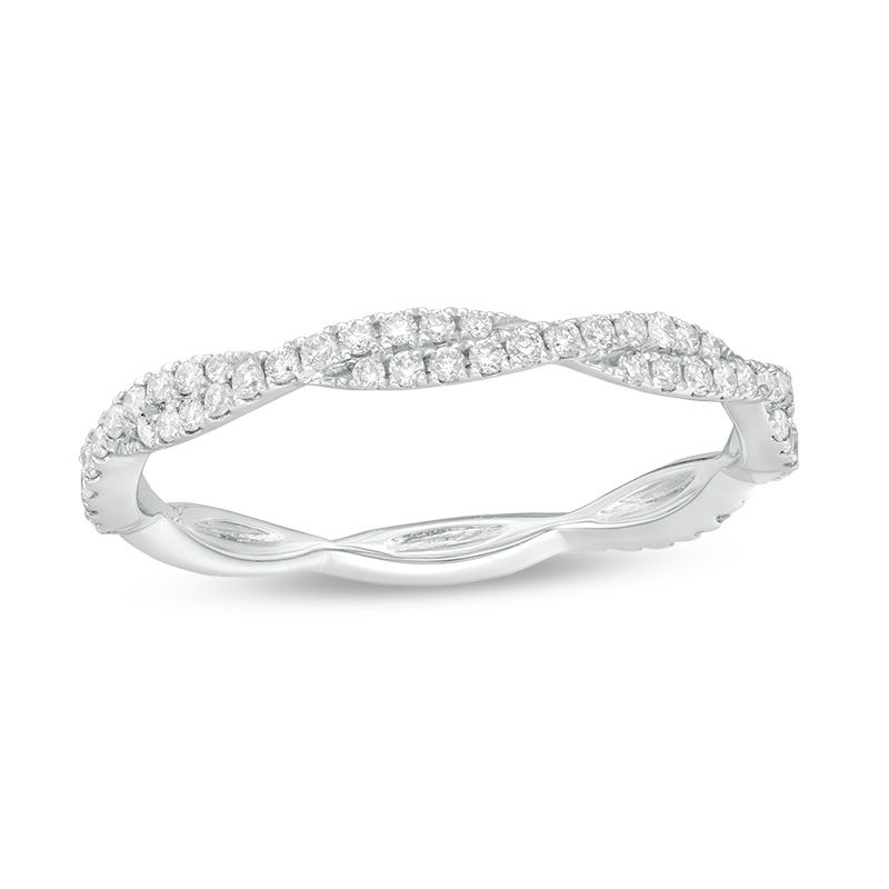 Main Image 1 of 1/3 CT. T.W. Diamond Twist Band in 10K White Gold - Size 7