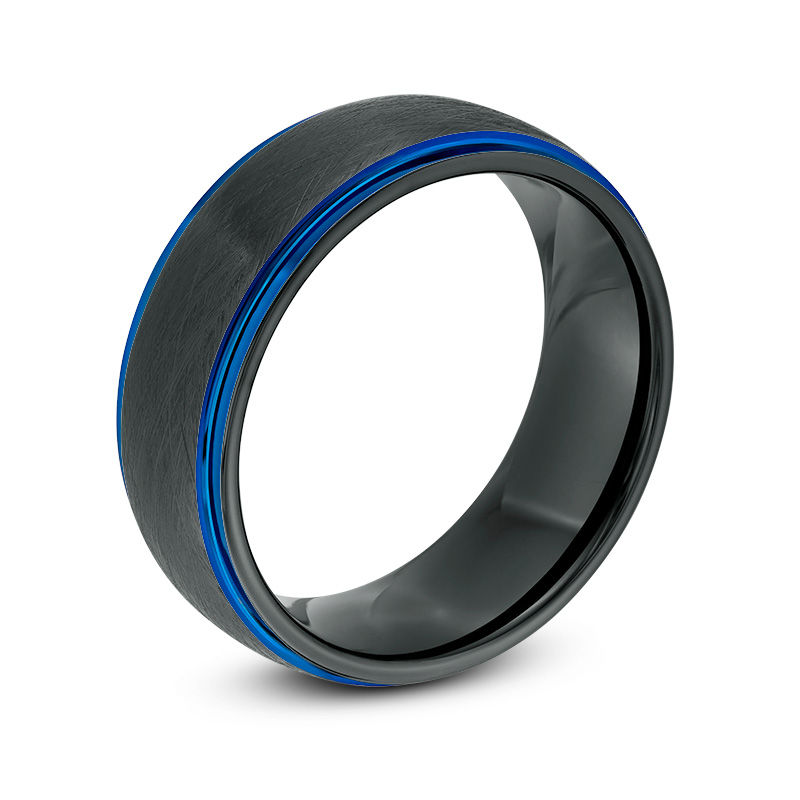 Main Image 2 of 8.0mm Satin Step Edge Wedding Band in Two-Tone IP Tantalum - Size 10