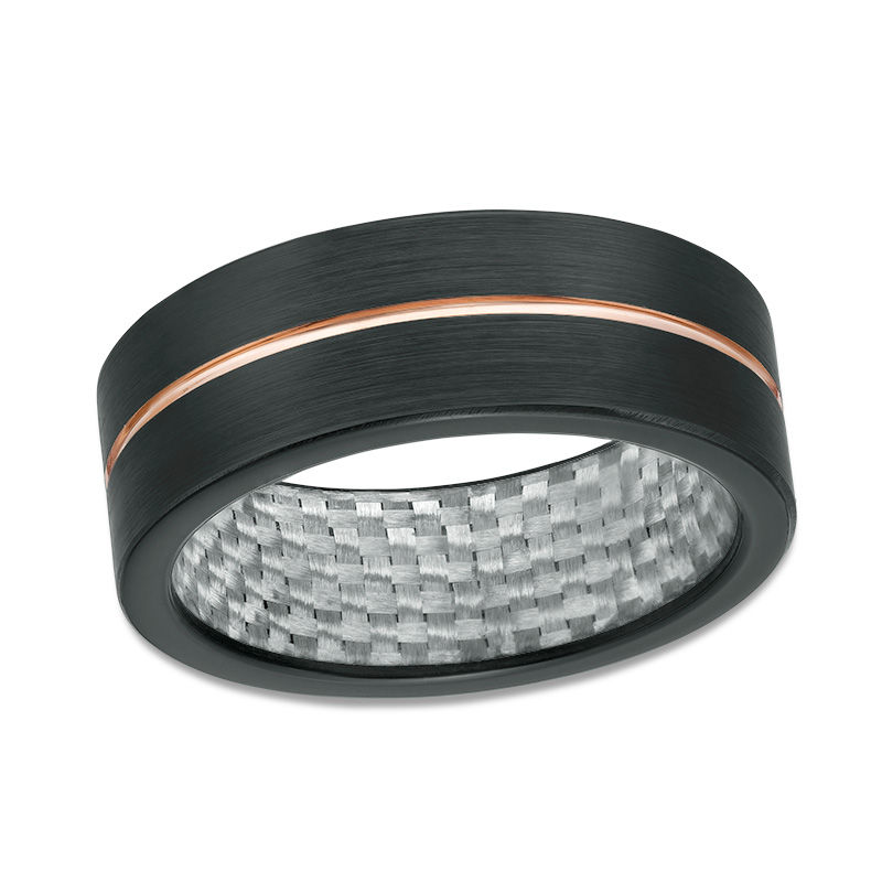 Main Image 1 of 8.0mm Rose IP center Groove Satin Wedding Band in Black IP Tantalum - Size 10