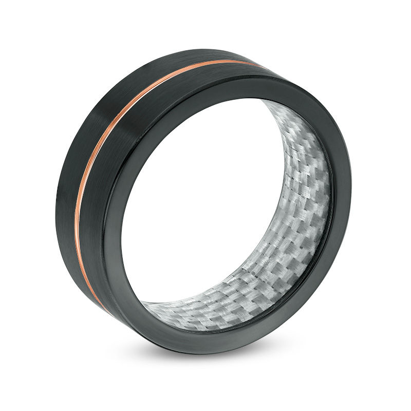 Main Image 2 of 8.0mm Rose IP center Groove Satin Wedding Band in Black IP Tantalum - Size 10