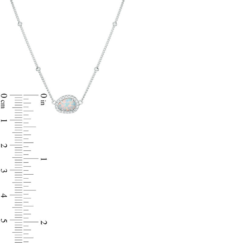 Main Image 2 of Pear-Shaped Lab-Created Opal and White Sapphire Frame Necklace and Stud Earrings Set in Sterling Silver
