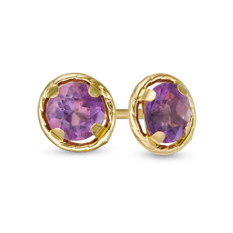 Child's 4.0mm Amethyst Solitaire Rope-Textured Frame Stud Earrings in 14K Gold