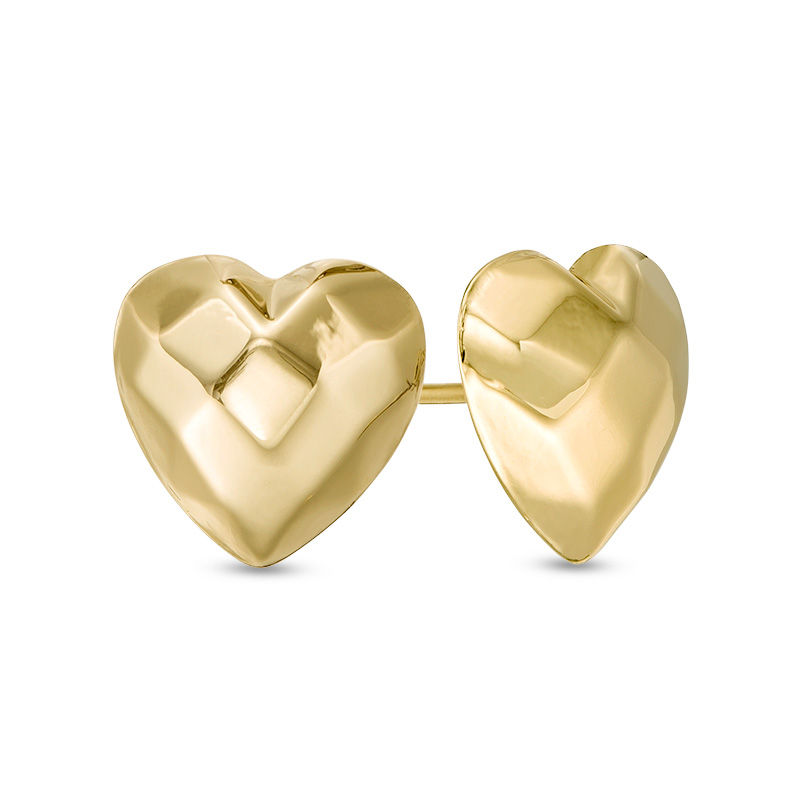 Faceted Puff Heart Stud Earrings in 14K Gold
