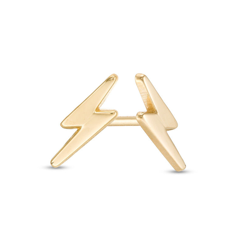 Flash Symbol Stud Earrings Solid 14k Yellow Gold Thunder Lightning Post Studs Diamond Cut 13 x 4 mm 