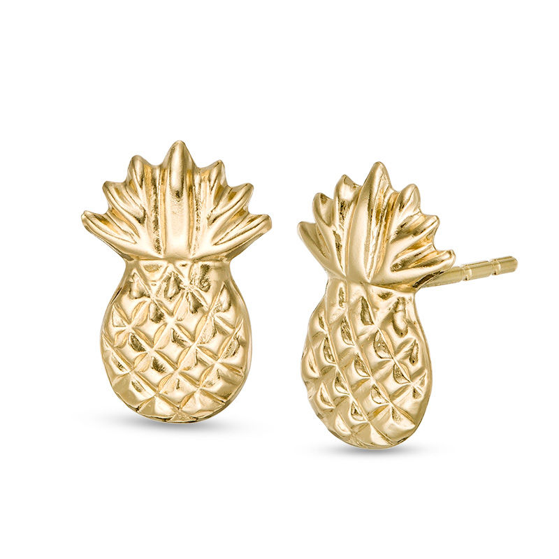 Pineapple Stud Earrings in 14K Gold