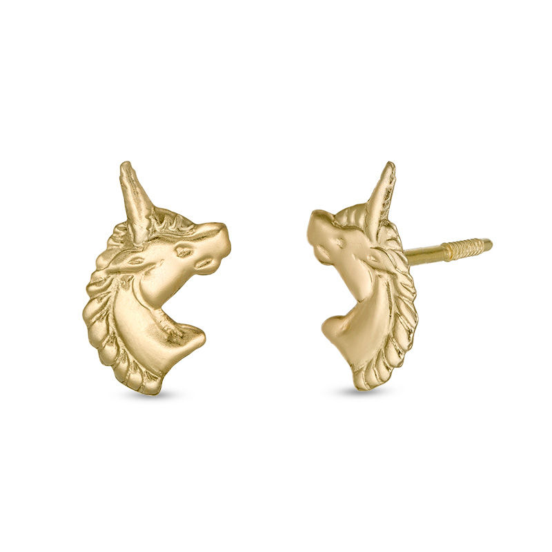 14k Gold Rainbow Mane Unicorn Baby / Toddler / Kids Earrings Safety Sc