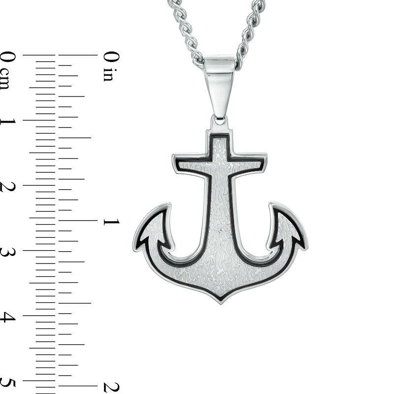 Main Image 3 of Men's Anchor Pendant in Stainless Steel with Black IP - 24"
