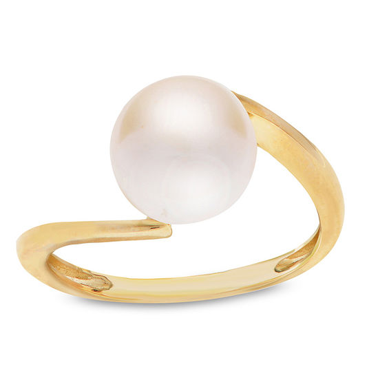 8.5-9.0mm Button Cultured Freshwater Pearl Bypass Ring in 10K Gold - Size 7 8.5-9.0mm Button Cultured Freshwater Pearl Bypass Ring in 10K Gold - Size 7
