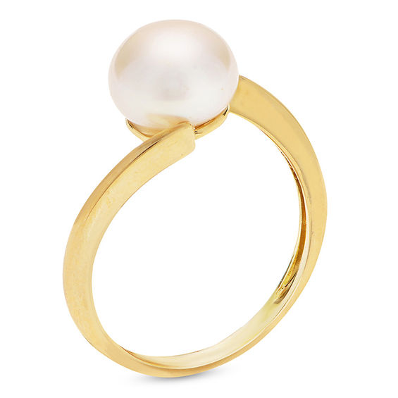 8.5-9.0mm Button Cultured Freshwater Pearl Bypass Ring in 10K Gold - Size 7 8.5-9.0mm Button Cultured Freshwater Pearl Bypass Ring in 10K Gold - Size 7