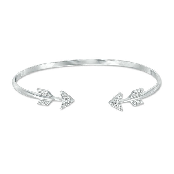 Lab-Created White Sapphire Arrow Flex Bangle in Sterling Silver