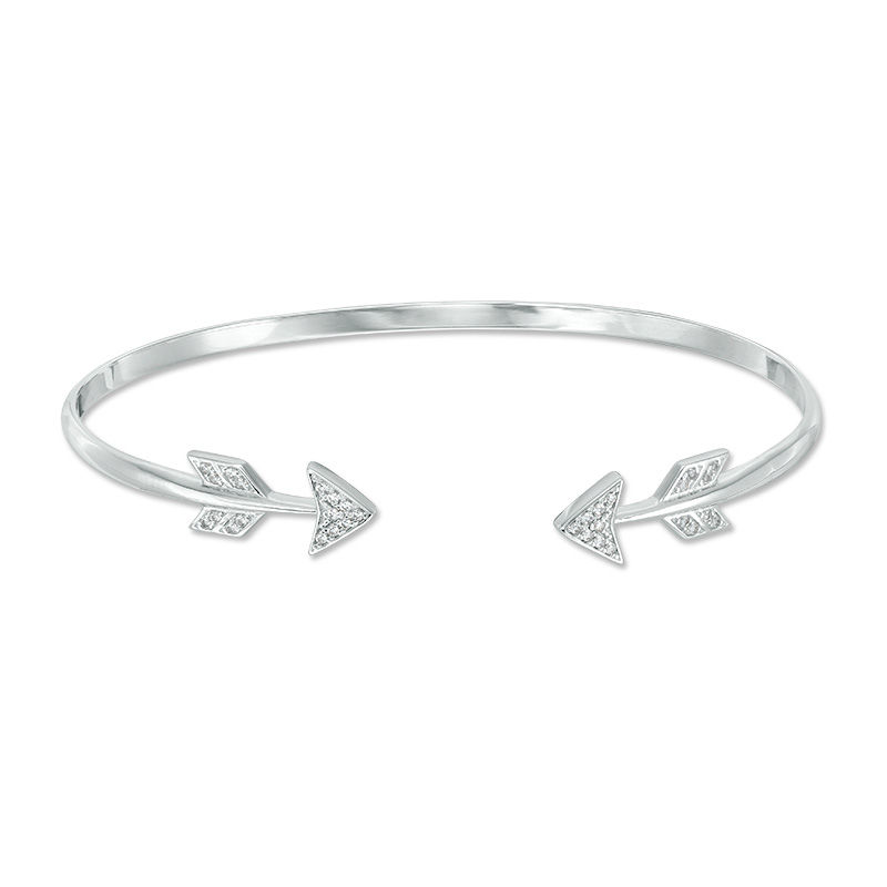 Lab-Created White Sapphire Arrow Flex Bangle in Sterling Silver - 7.25"