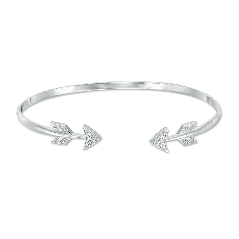 Main Image 1 of Lab-Created White Sapphire Arrow Flex Bangle in Sterling Silver - 7.25"